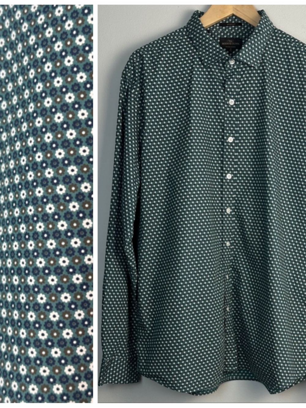 Rod & Gunn Sports Fit Long Sleeve Button Up Dress Shirt Cotton 2XL Floral Italy